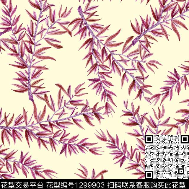 简约数码华亿平台绿植树叶数码印花华亿平台下载（图片编号: 1299903） - 瓦栏（Walan）