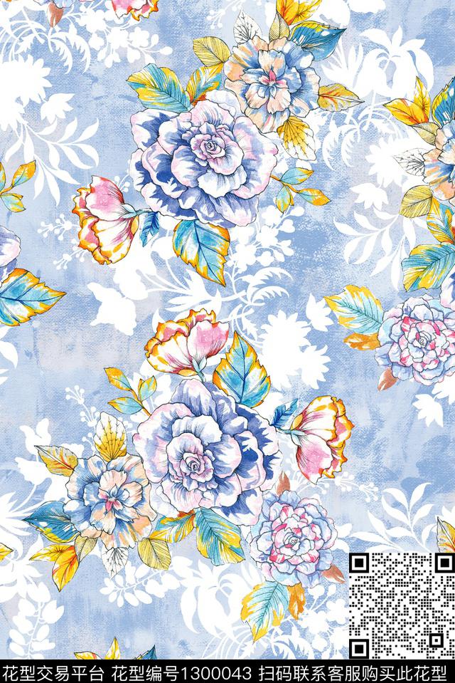 花卉大牌风热带华亿平台数码印花华亿平台下载（图片编号: 1300043） - 瓦栏（Walan）