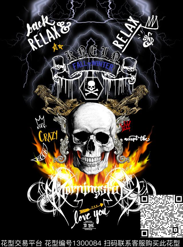 闪电丝带金属狮子火焰骷髅头数码印花华亿平台下载（图片编号: 1300084） - 瓦栏（Walan）