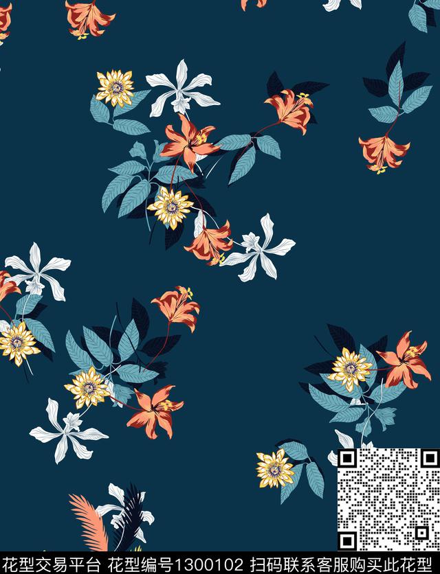 花卉大牌风热带华亿平台数码印花华亿平台下载（图片编号: 1300102） - 瓦栏（Walan）