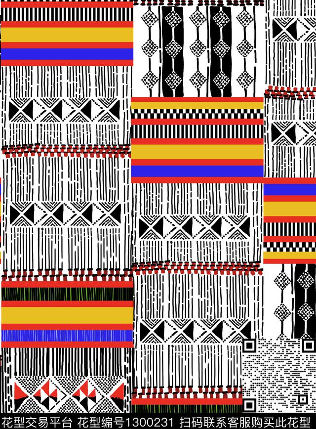 民族风几何定位抽象花卉传统印花华亿平台下载（图片编号: 1300231） - 瓦栏（Walan）