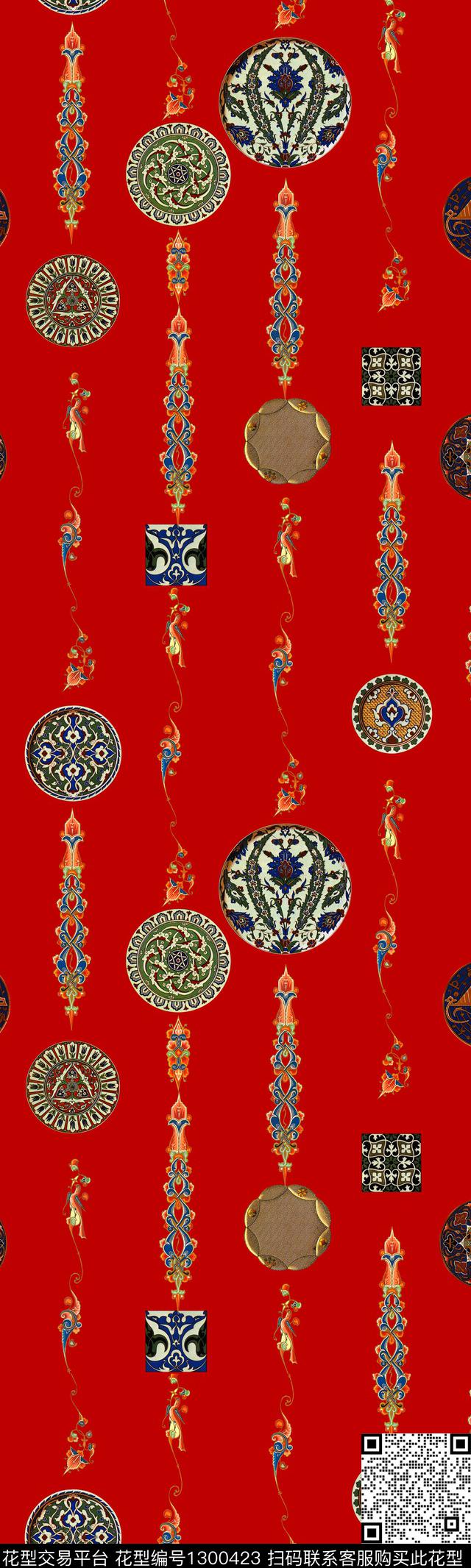 民族风大牌风大红数码印花华亿平台下载（图片编号: 1300423） - 瓦栏（Walan）