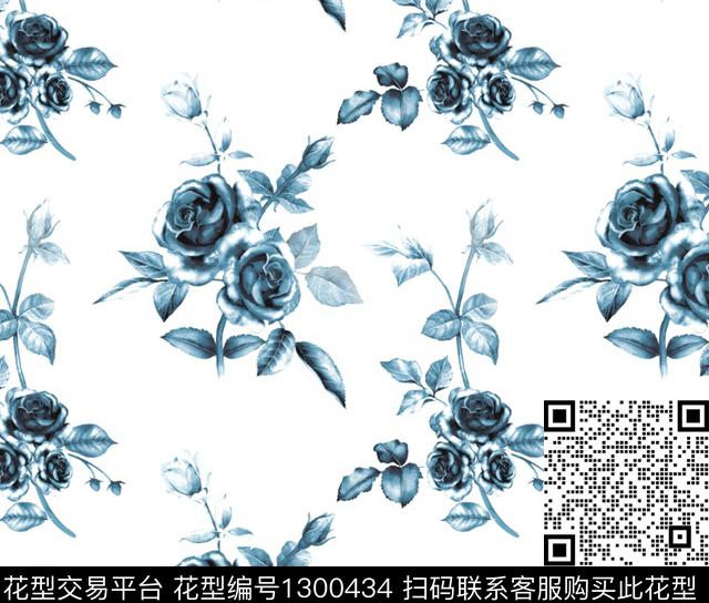 玫瑰花花卉大牌风数码印花华亿平台下载（图片编号: 1300434） - 瓦栏（Walan）