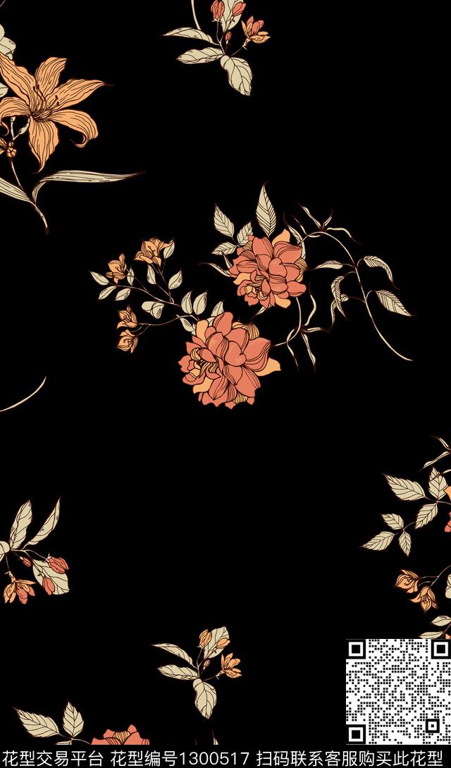 花卉大牌风淑女传统印花华亿平台下载（图片编号: 1300517） - 瓦栏（Walan）