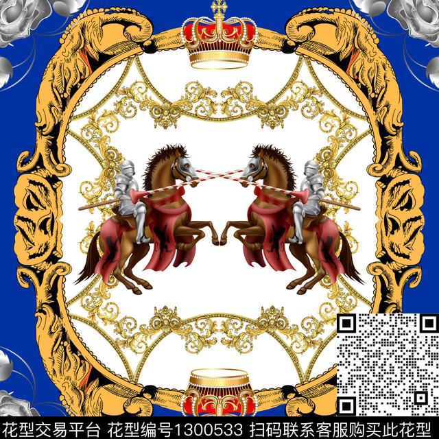 欧式定位花方巾复古数码印花华亿平台下载（图片编号: 1300533） - 瓦栏（Walan）