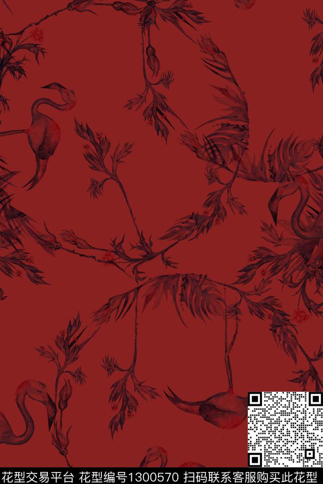 花卉火烈鸟大牌风数码印花华亿平台下载（图片编号: 1300570） - 瓦栏（Walan）
