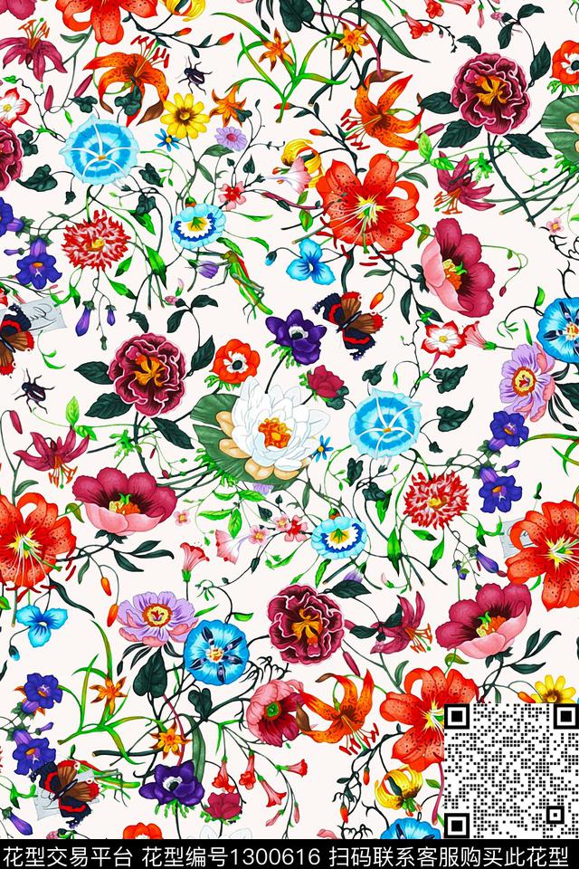 绿植树叶花卉小碎花数码印花华亿平台下载（图片编号: 1300616） - 瓦栏（Walan）