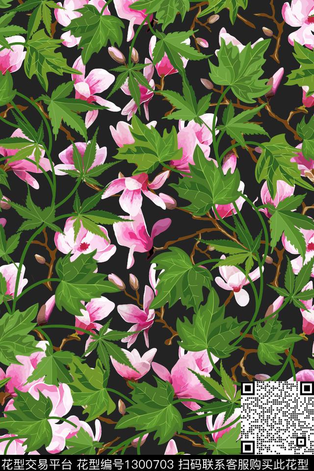 彩底花卉绿植树叶小碎花数码印花华亿平台下载（图片编号: 1300703） - 瓦栏（Walan）