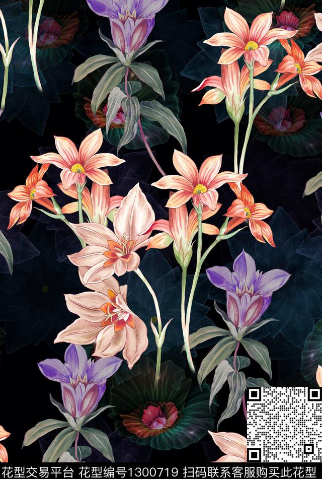 花卉潮牌大牌风数码印花华亿平台下载（图片编号: 1300719） - 瓦栏（Walan）