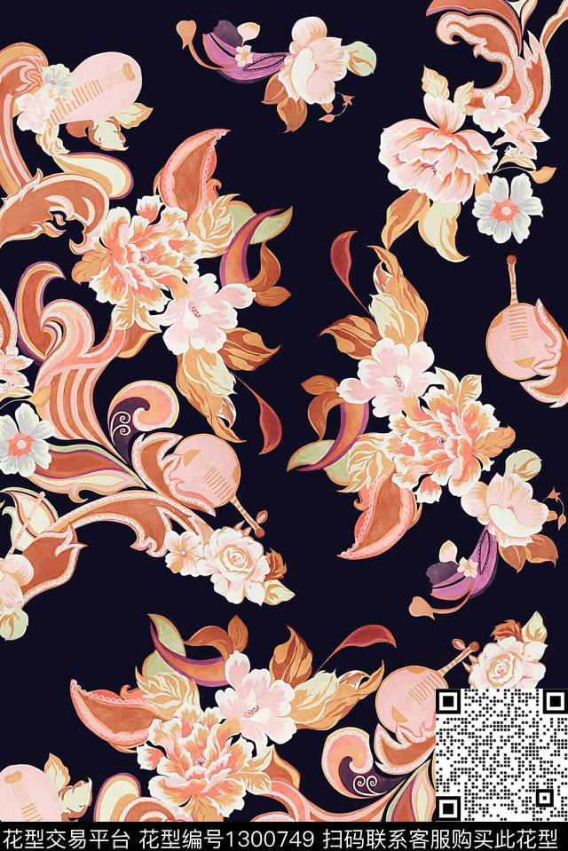 民族风抽象花卉佩斯利数码印花华亿平台下载（图片编号: 1300749） - 瓦栏（Walan）