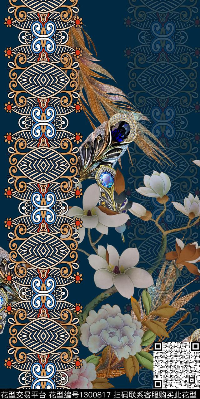 中国风定位花珍珠雪纺华亿平台复古旗袍华亿平台数码印花华亿平台下载（图片编号: 1300817） - 瓦栏（Walan）