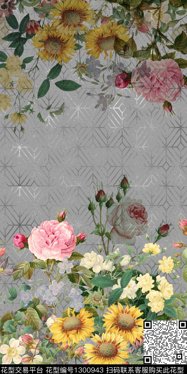 时尚花卉大牌风数码印花华亿平台下载（图片编号: 1300943） - 瓦栏（Walan）