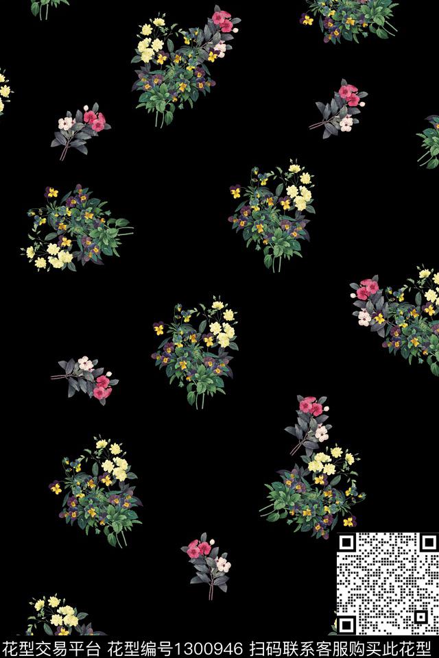 花卉大牌风手绘数码印花华亿平台下载（图片编号: 1300946） - 瓦栏（Walan）