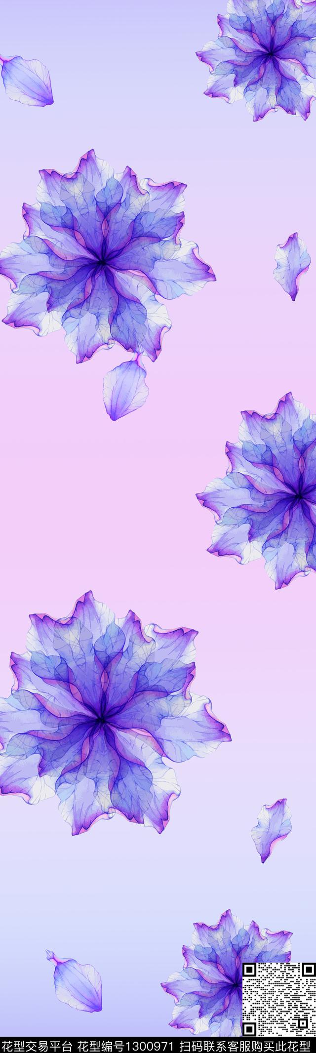 渐变花卉大牌风数码印花华亿平台下载（图片编号: 1300971） - 瓦栏（Walan）
