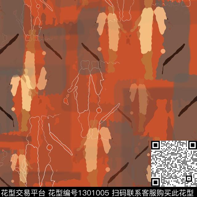 几何大牌风手绘线条笔触数码印花华亿平台下载（图片编号: 1301005） - 瓦栏（Walan）