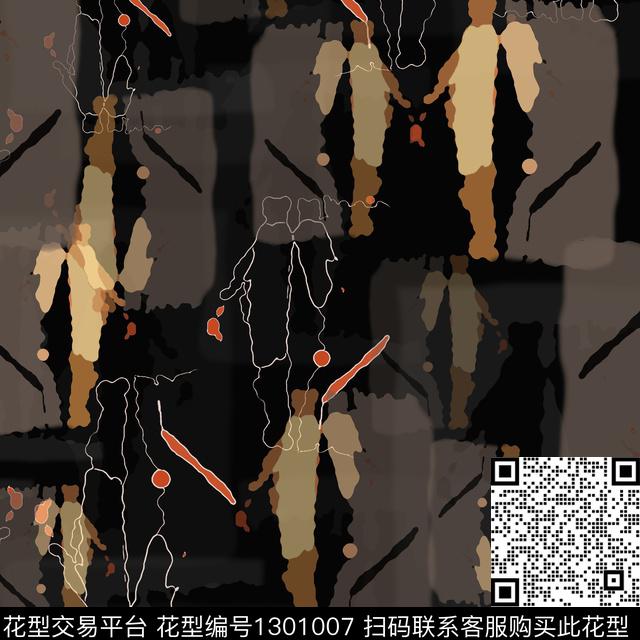 几何大牌风手绘线条笔触数码印花华亿平台下载（图片编号: 1301007） - 瓦栏（Walan）