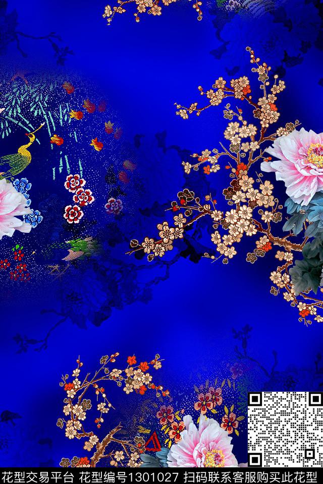 花卉旗袍真丝数码印花华亿平台下载（图片编号: 1301027） - 瓦栏（Walan）