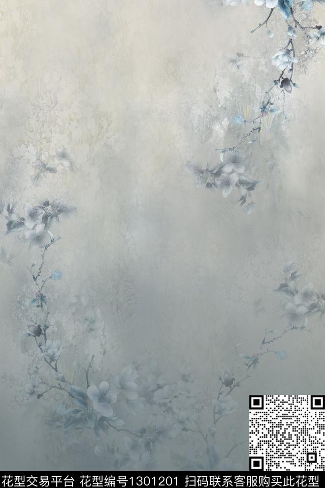 花卉抽象中国风数码印花华亿平台下载（图片编号: 1301201） - 瓦栏（Walan）