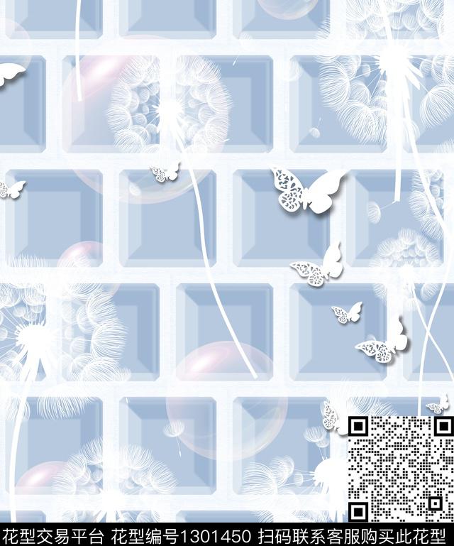 简约格子花卉数码印花华亿平台下载（图片编号: 1301450） - 瓦栏（Walan）
