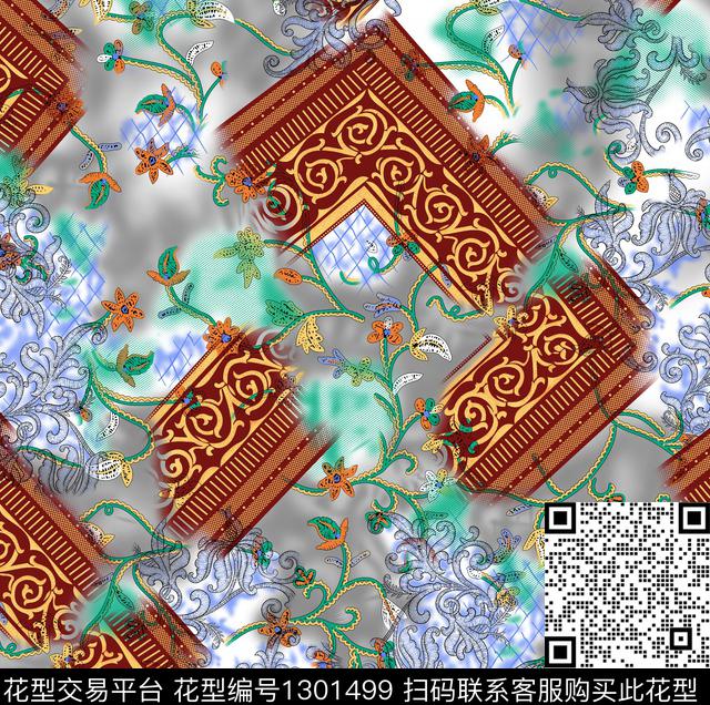 几何男装满版花大牌风传统印花华亿平台下载（图片编号: 1301499） - 瓦栏（Walan）