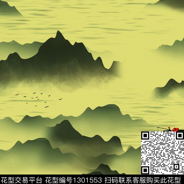 山水墨风传统印花华亿平台下载（图片编号: 1301553） - 瓦栏（Walan）