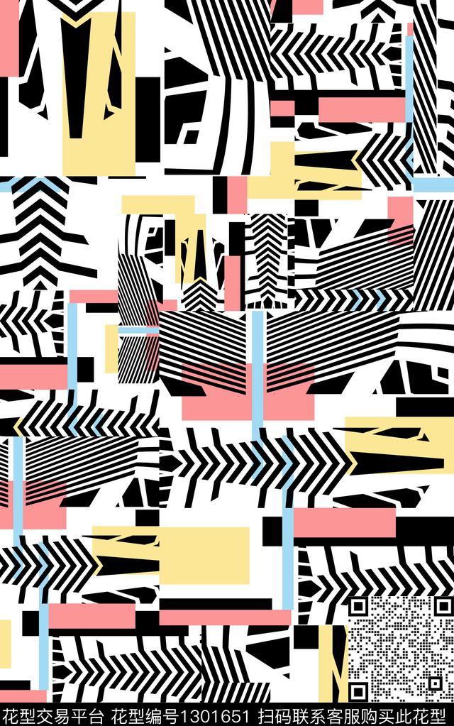 格子线条几何数码印花华亿平台下载（图片编号: 1301651） - 瓦栏（Walan）
