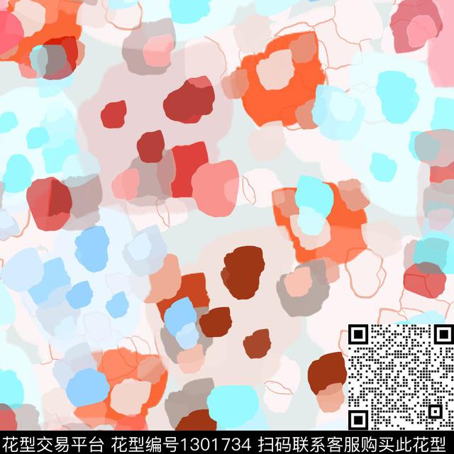 几何抽象波点圆圈与波点数码印花华亿平台下载（图片编号: 1301734） - 瓦栏（Walan）