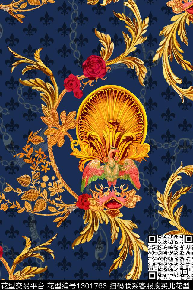 链条卷草金属数码印花华亿平台下载（图片编号: 1301763） - 瓦栏（Walan）