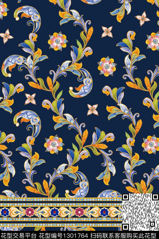 民族风花卉大牌风数码印花华亿平台下载（图片编号: 1301764） - 瓦栏（Walan）