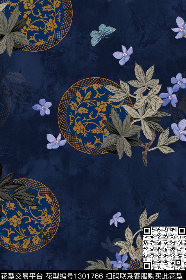 民族风手绘花卉中国风数码印花华亿平台下载（图片编号: 1301766） - 瓦栏（Walan）