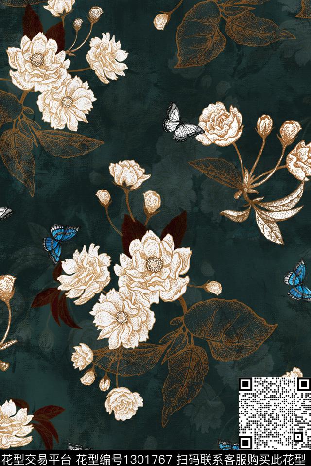 大牌风蝴蝶牡丹数码印花华亿平台下载（图片编号: 1301767） - 瓦栏（Walan）