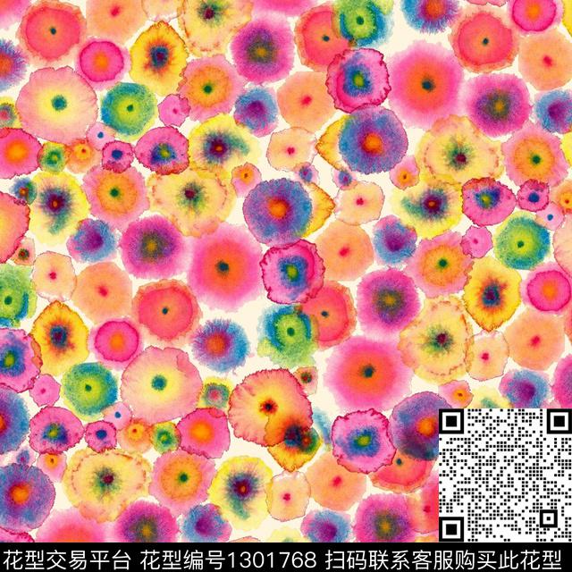 水彩抽象波点数码印花华亿平台下载（图片编号: 1301768） - 瓦栏（Walan）