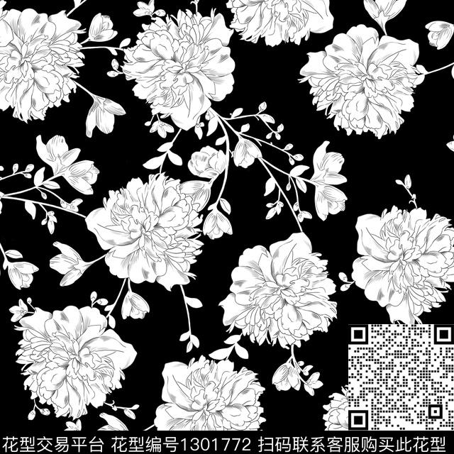 满版散花大牌风素雅传统印花华亿平台下载（图片编号: 1301772） - 瓦栏（Walan）