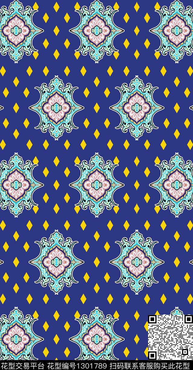卷草民族风佩斯利传统印花华亿平台下载（图片编号: 1301789） - 瓦栏（Walan）