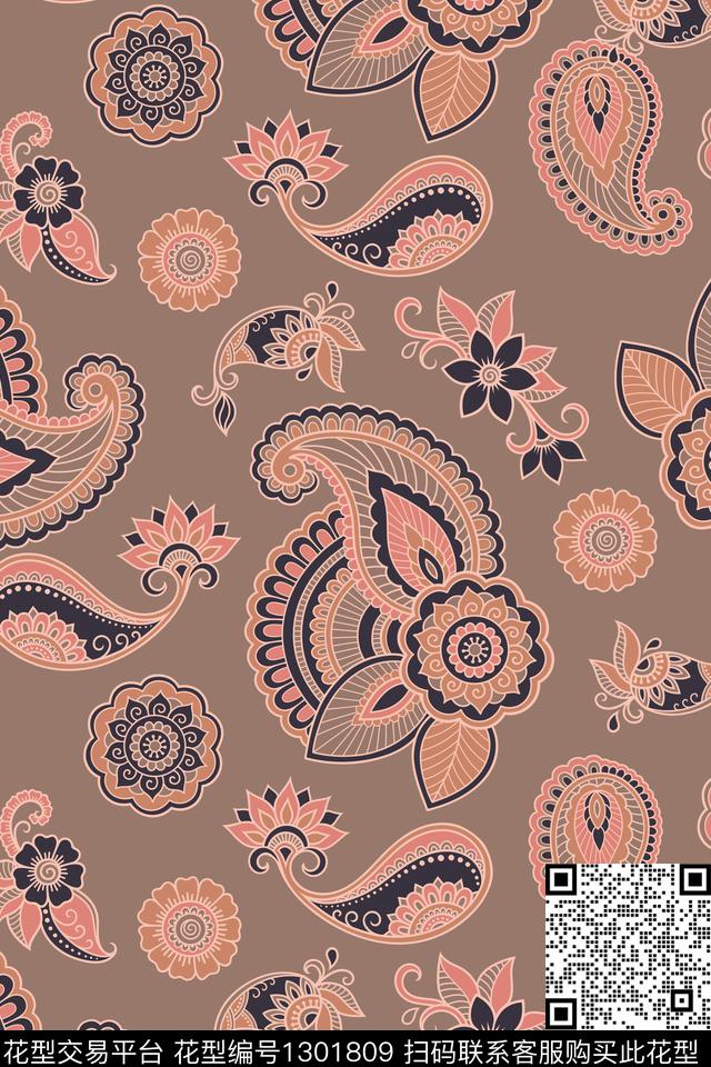 波西米亚民族风佩斯利传统印花华亿平台下载（图片编号: 1301809） - 瓦栏（Walan）