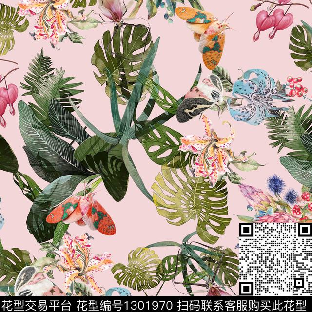 花卉热带华亿平台粉底数码印花华亿平台下载（图片编号: 1301970） - 瓦栏（Walan）