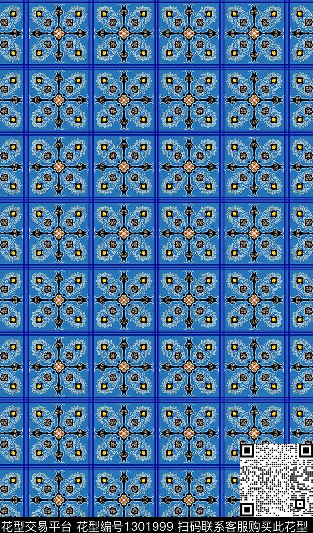 线条画民族风抽象传统印花华亿平台下载（图片编号: 1301999） - 瓦栏（Walan）