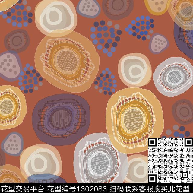 抽象波点圆圈与波点手绘线条笔触数码印花华亿平台下载（图片编号: 1302083） - 瓦栏（Walan）