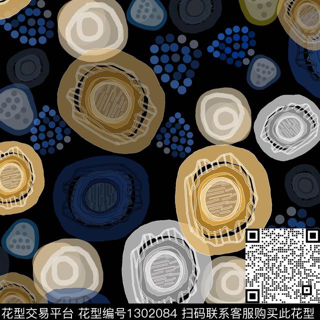 抽象波点圆圈与波点手绘线条笔触数码印花华亿平台下载（图片编号: 1302084） - 瓦栏（Walan）