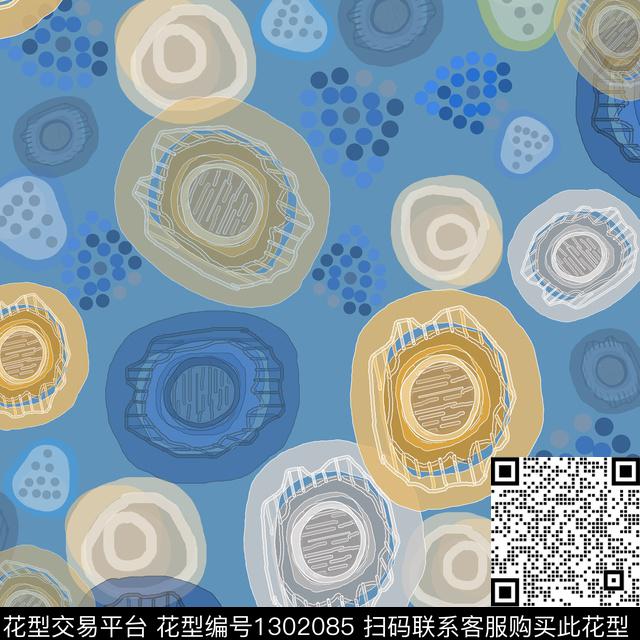 抽象波点圆圈与波点手绘线条笔触数码印花华亿平台下载（图片编号: 1302085） - 瓦栏（Walan）