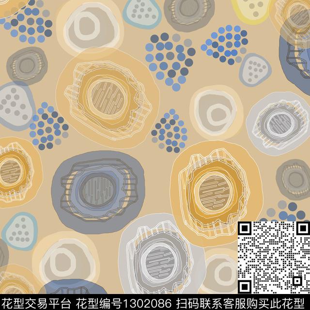 抽象波点圆圈与波点手绘线条笔触数码印花华亿平台下载（图片编号: 1302086） - 瓦栏（Walan）