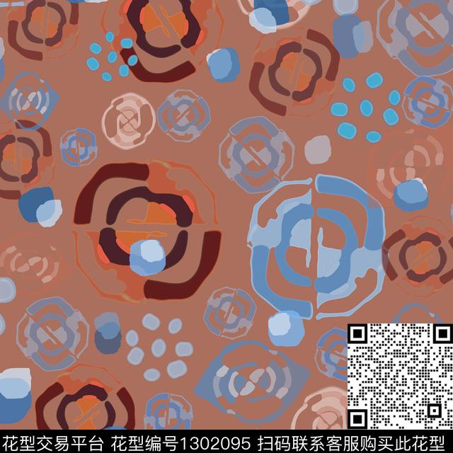 几何圆圈与波点抽象波点数码印花华亿平台下载（图片编号: 1302095） - 瓦栏（Walan）