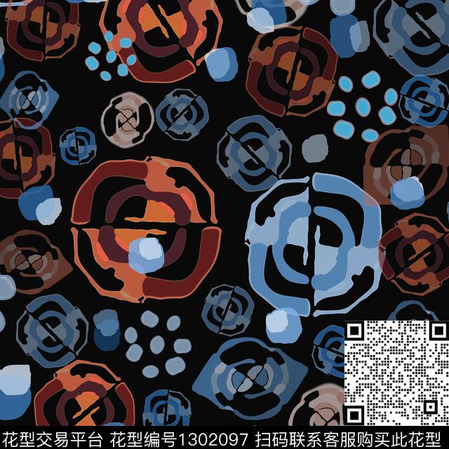 几何圆圈与波点抽象波点数码印花华亿平台下载（图片编号: 1302097） - 瓦栏（Walan）