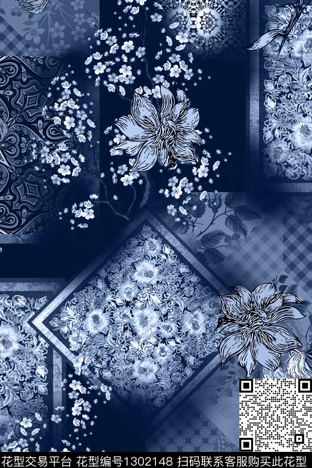 方巾花卉民族风数码印花华亿平台下载（图片编号: 1302148） - 瓦栏（Walan）
