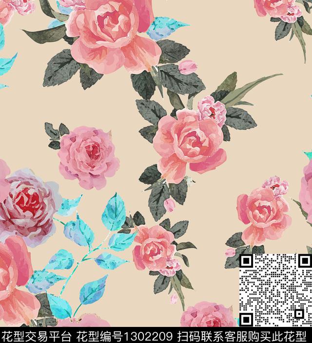 花卉潮牌大牌风数码印花华亿平台下载（图片编号: 1302209） - 瓦栏（Walan）
