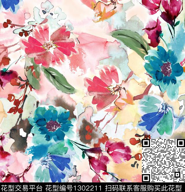 花卉潮牌大牌风数码印花华亿平台下载（图片编号: 1302211） - 瓦栏（Walan）