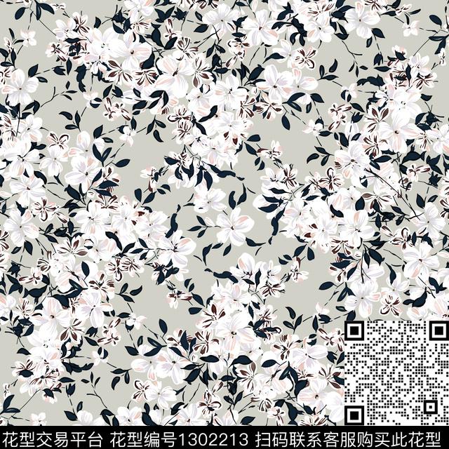 花卉满版散花大牌风数码印花华亿平台下载（图片编号: 1302213） - 瓦栏（Walan）