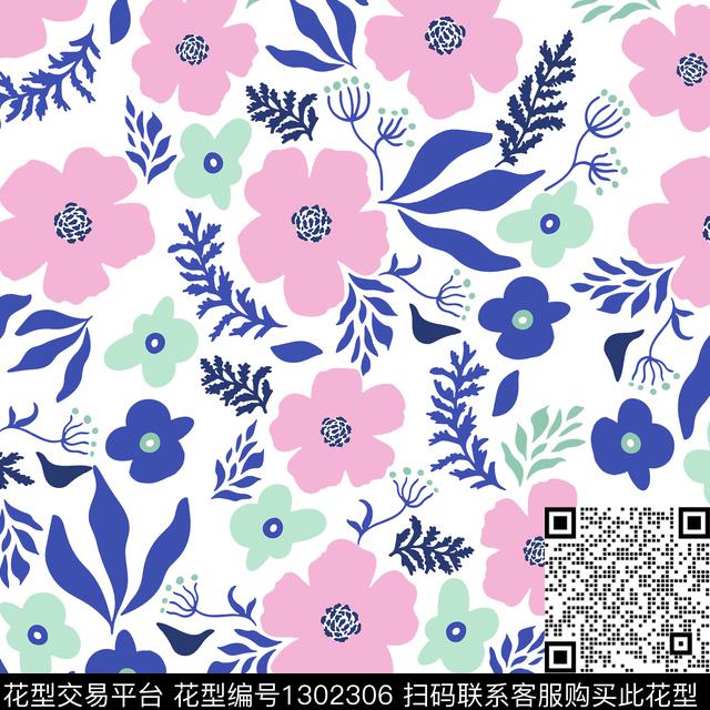 可爱花卉春夏华亿平台传统印花华亿平台下载（图片编号: 1302306） - 瓦栏（Walan）