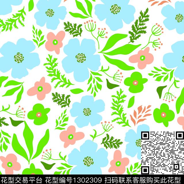 可爱花卉春夏华亿平台传统印花华亿平台下载（图片编号: 1302309） - 瓦栏（Walan）