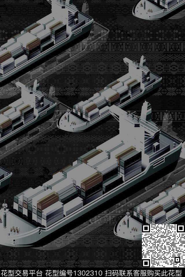 大牌男装几何船只原创男装数码印花华亿平台下载（图片编号: 1302310） - 瓦栏（Walan）